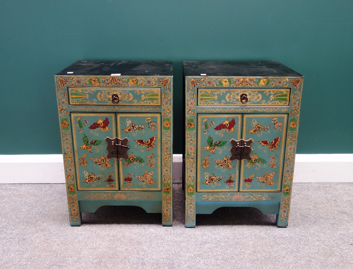 Appraisal: A pair of th century Eastern chinoiserie decorated bedside tables