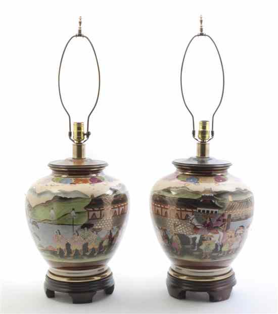 Appraisal: A Pair of Japanese Jardinieres decorated with interior scenes each