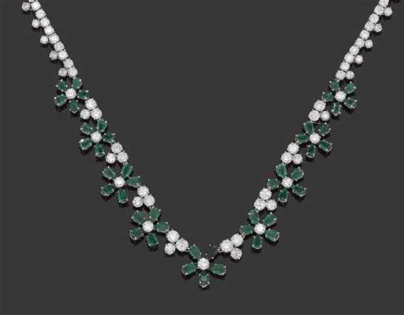 Appraisal: BRILLIANT-CUT DIAMOND AND EMERALD NECKLACE HARRY WINSTON Geneva Platinum Very