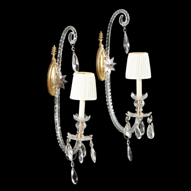 Appraisal: FINE PAIR OF REGENCY STYLE CUT GLASS WALL SCONCES First