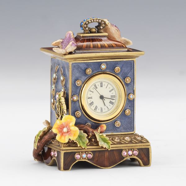 Appraisal: JAY STRONGWATER MINIATURE CLOCK - x Miniature enamel clock with