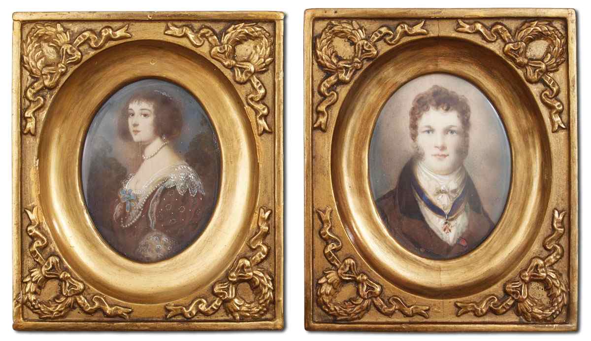 Appraisal: TWO MINIATURE PORTRAITS ON IVORY Young Gentleman wearing a Metal