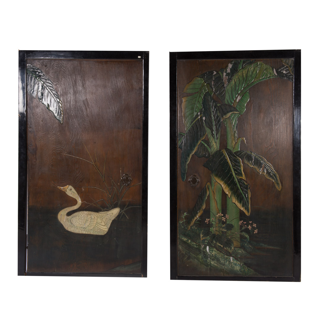 Appraisal: Pair of Japanese painted wood sliding doors late th early