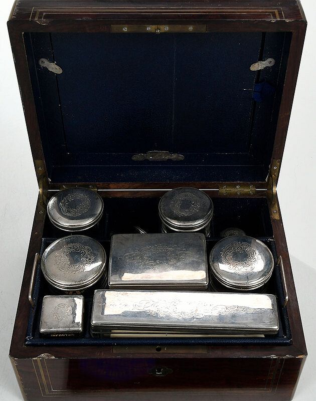 Appraisal: Tiffany Reed Dresser Set With Silver Lids French late th