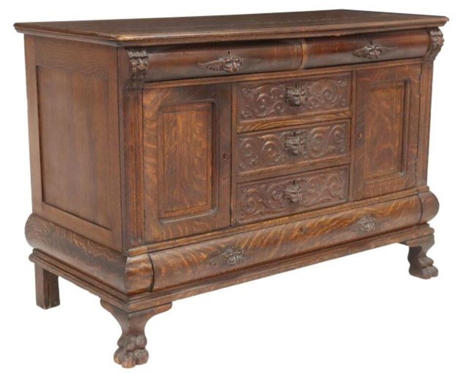 Appraisal: American quartersawn oak sideboard early th c case fitted with