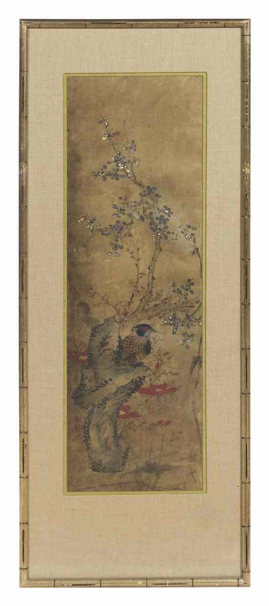 Appraisal: A Korean Painting depicting a pheasant and a flowering tree