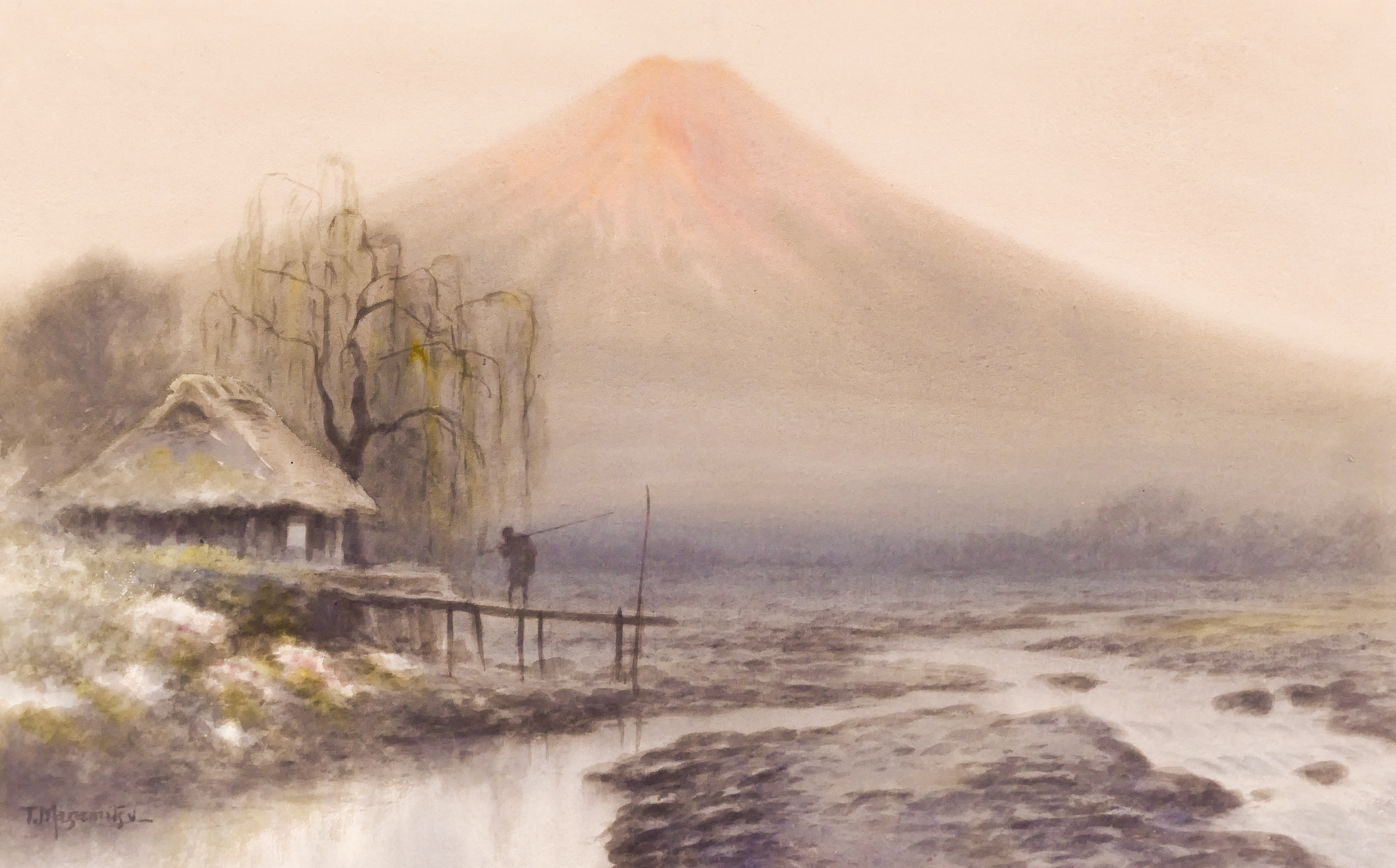 Appraisal: T Masamitsu th th Cent Japanese ''Mt Fuji Landscape'' Watercolor