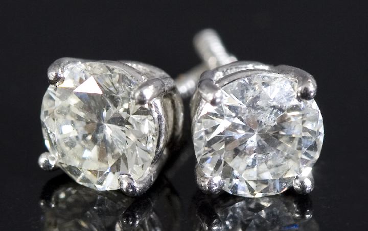 Appraisal: Pair of Fourteen-Karat White Gold and Diamond Stud Earrings composed