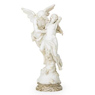 Appraisal: MARBLE FIGURE OF CUPID AND PSYCHE Winged Cupid courting Psyche