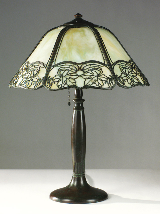 Appraisal: HANDEL TABLE LAMP the dome shade having six glass panels