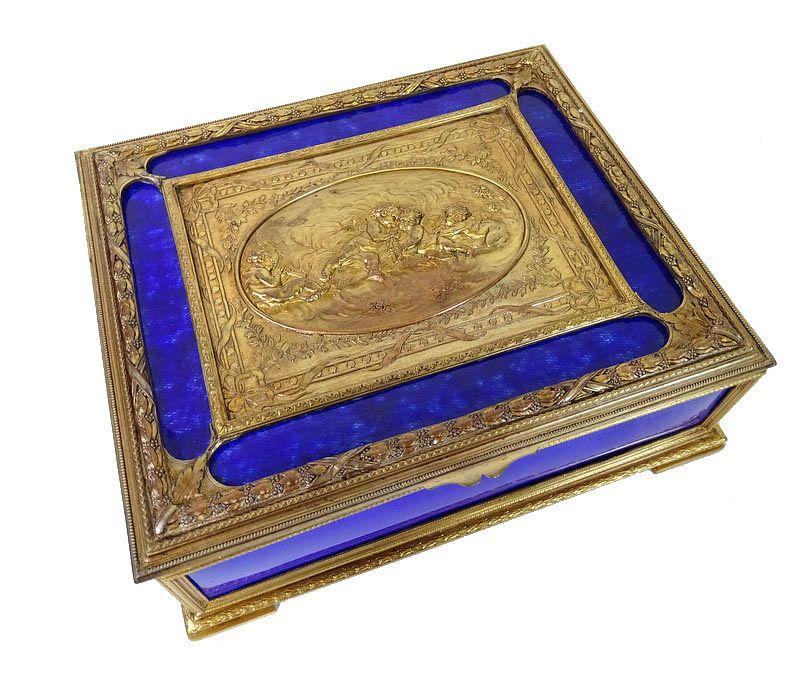 Appraisal: French Gilt Bronze Cobalt Blue Enamel Jewelry French Gilt Bronze