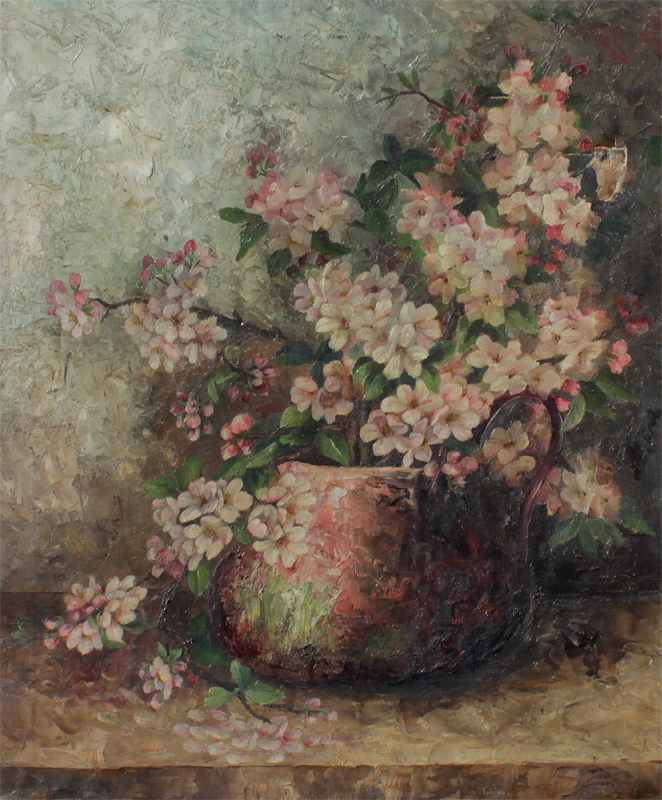 Appraisal: LARGE FLORAL STILL LIFE PAINTING SIGNED PECKHAM Circa early 's