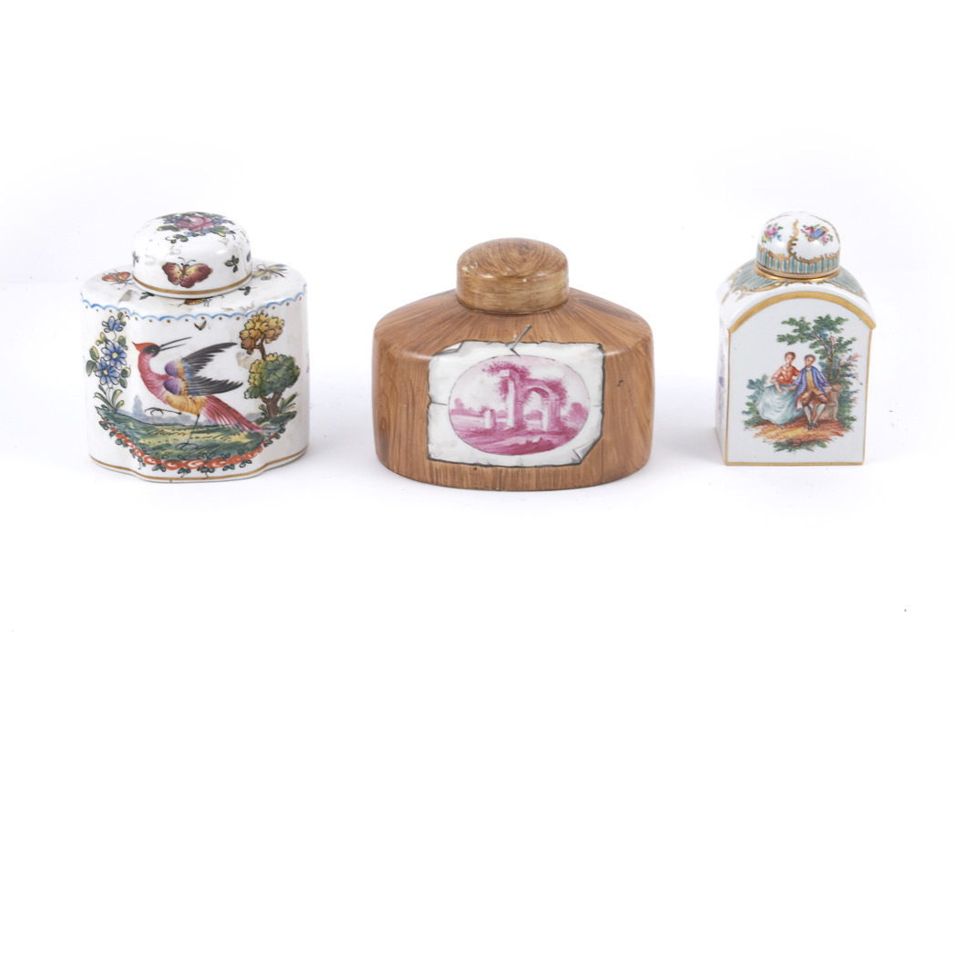 Appraisal: Group of Three Continental Porcelain Tea Caddies Height of largest