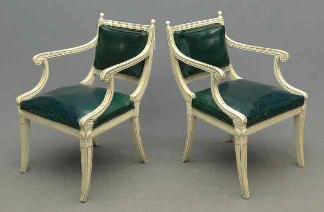 Appraisal: Pair French style painted upholstered chairs '' Seat Ht ''