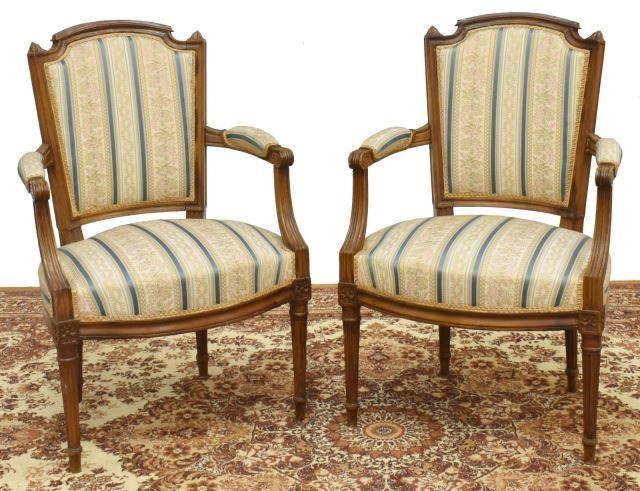 Appraisal: pair French Louis XVI style walnut armchairs early th c