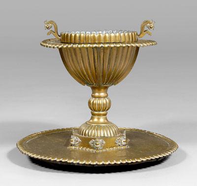 Appraisal: Three-piece brass and copper brazier lift-out section on urn-shaped pedestal