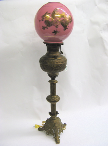 Appraisal: THE NEW JUNO AMERICAN BANQUET LAMP No with gold decorated