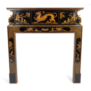 Appraisal: An Edwardian Black and Gilt Chinoiserie Decorated Fireplace Surround EARLY