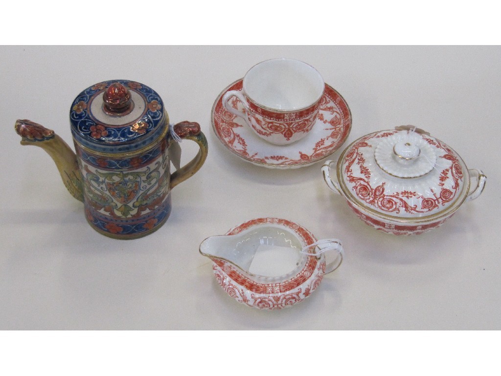 Appraisal: Tin glazed teapot and a Wedgwood cup and saucer milk