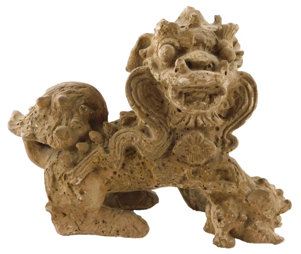 Appraisal: ASIAN Carved Foo Dog possibly lava stone Chinese th C