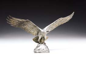 Appraisal: ENGLISH SILVER EAGLE SCULPTURE Very unusual Japanese-style and realistically detailed