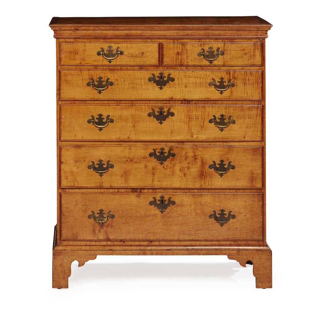 Appraisal: AMERICAN 'CHIPPENDALE' FIGURED MAPLE CHEST OF DRAWERS LATE TH CENTURY