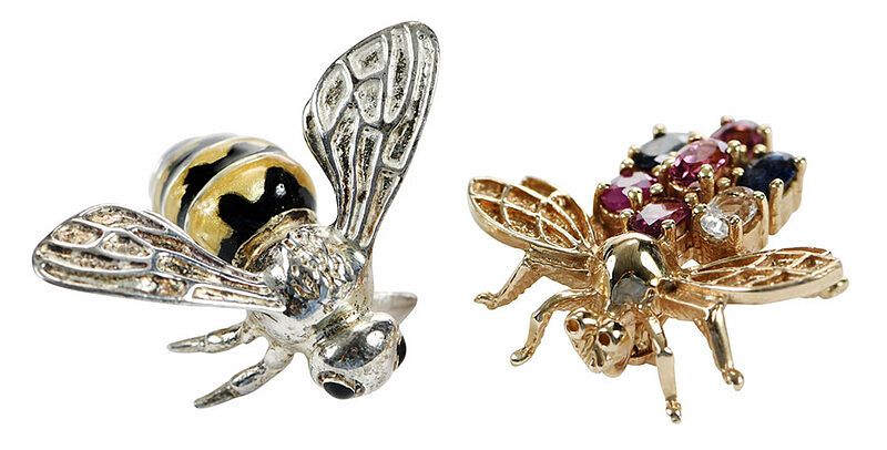 Appraisal: Two Bee Brooches one with oval faceted white topaz pink