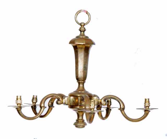 Appraisal: AN OLD BRASS FIVE BRANCH ELECTROLIER with octagonal support and