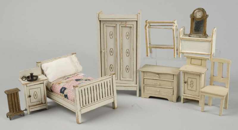 Appraisal: Antique Gottschalck Doll House Bedroom Suite Description Includes pieces White