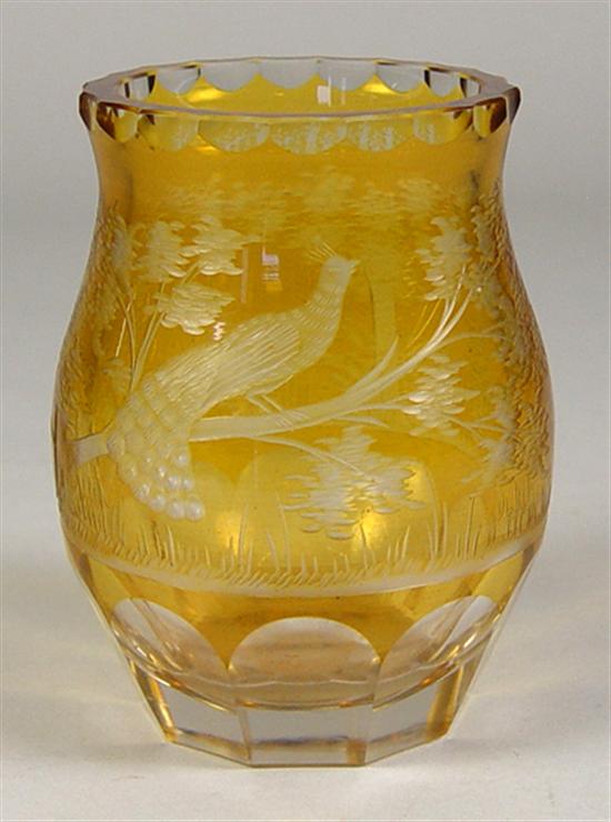 Appraisal: Bohemian Amber Vase th Century Heavy amber color with cut