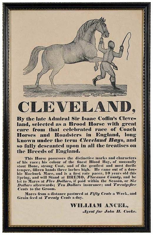 Appraisal: Bremo Plantation Horse Breeding Broadside Fluvanna County Virginia circa illustrated