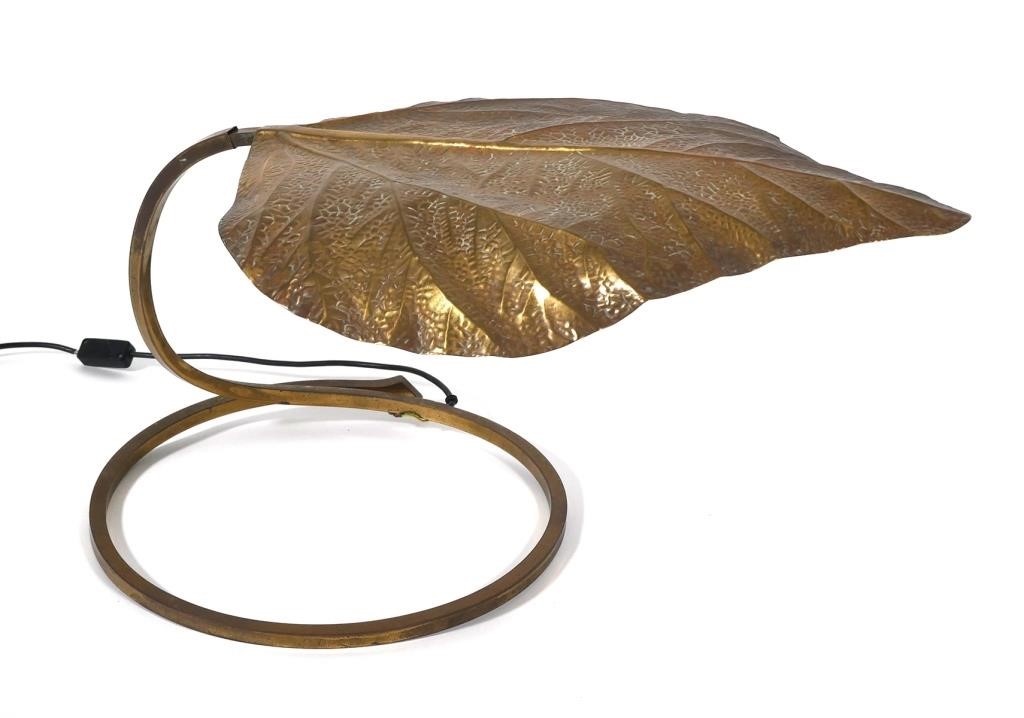 Appraisal: Italian mid-century pressed brass leaf form lamp with circular stem