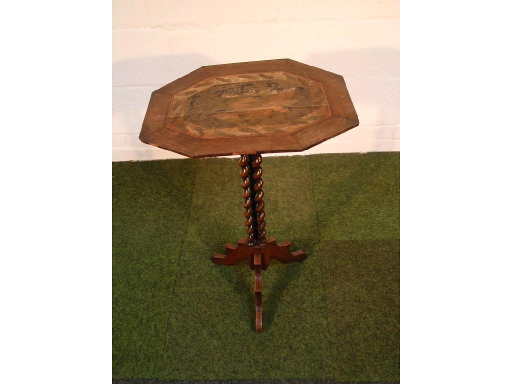 Appraisal: A Victorian rosewood occasional table with painted and cross-banded top