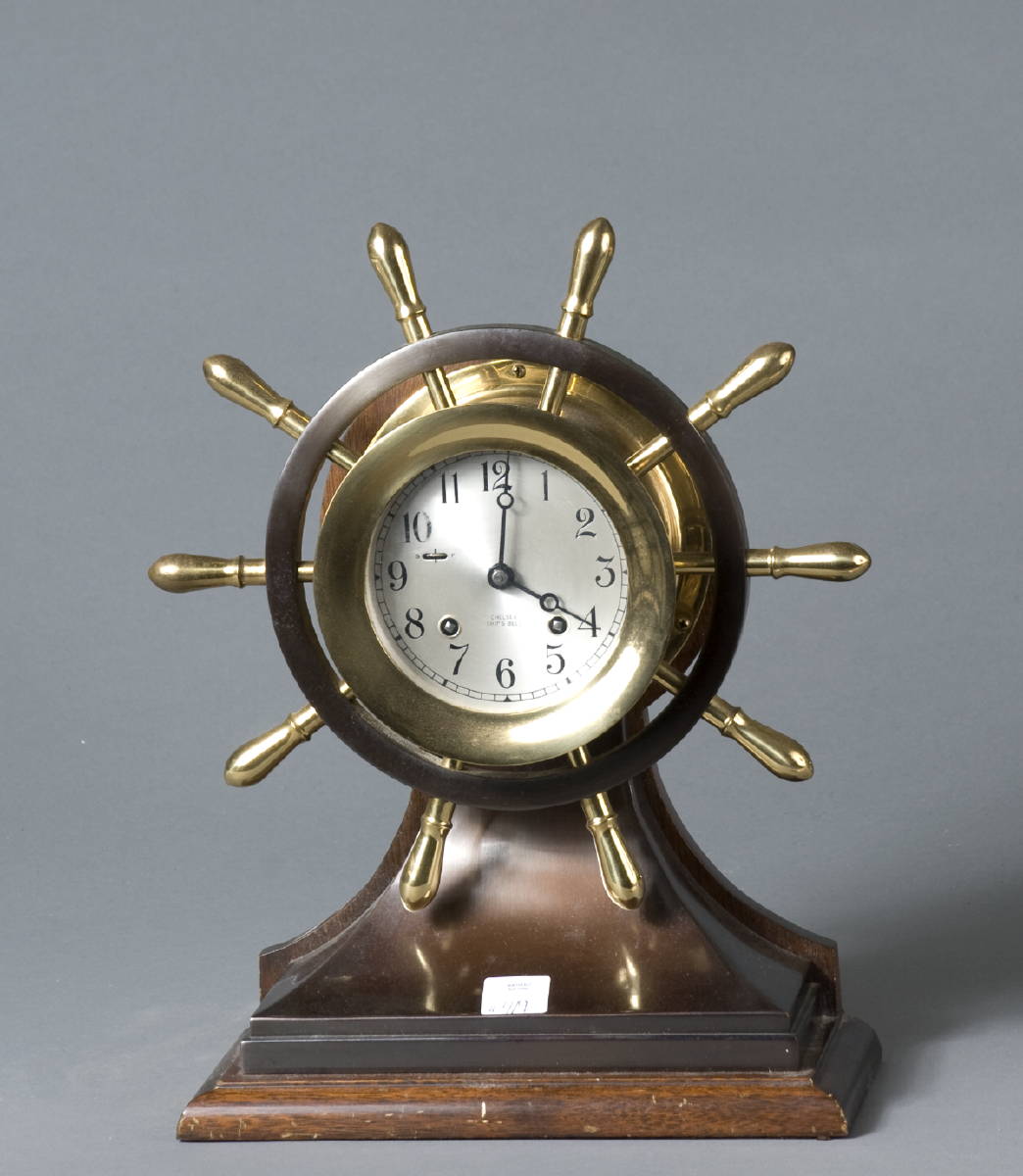 Appraisal: CHELSEA BRASS AND MAHOGANY SHIP'S BELL CLOCK The brass clock