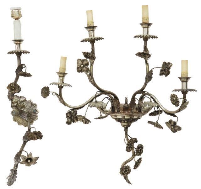 Appraisal: lot of Continental silvered metal wall sconces similarly styled with