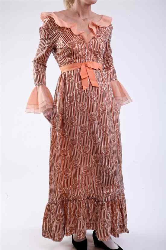 Appraisal: FIVE VINTAGE DESIGNER DRESSES Including Sarmi peach floral dress s