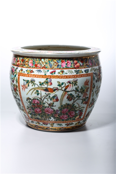 Appraisal: Chinese famille rose porcelain jardiniere with bird and floral design