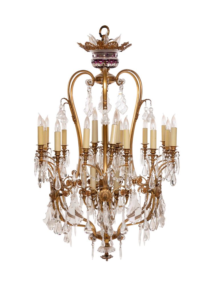 Appraisal: A Continental Gilt Metal and Glass Thirty-Six-Light Chandelier A Continental