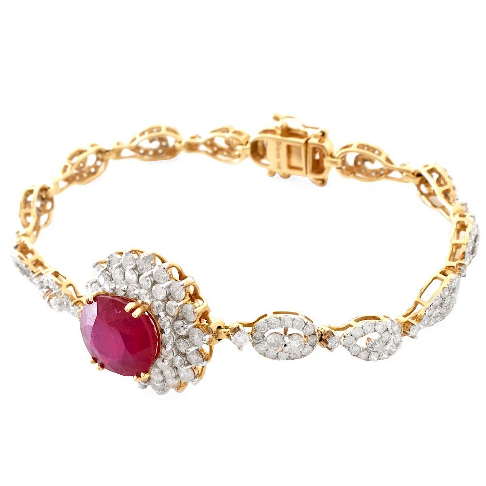 Appraisal: Diamond Ruby and K Gold Bracelet Approx Carat TW Round