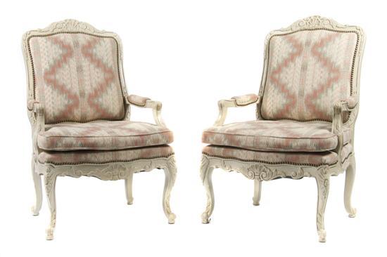 Appraisal: Pair of Louis XVI Style Painted Fauteuil each with shell