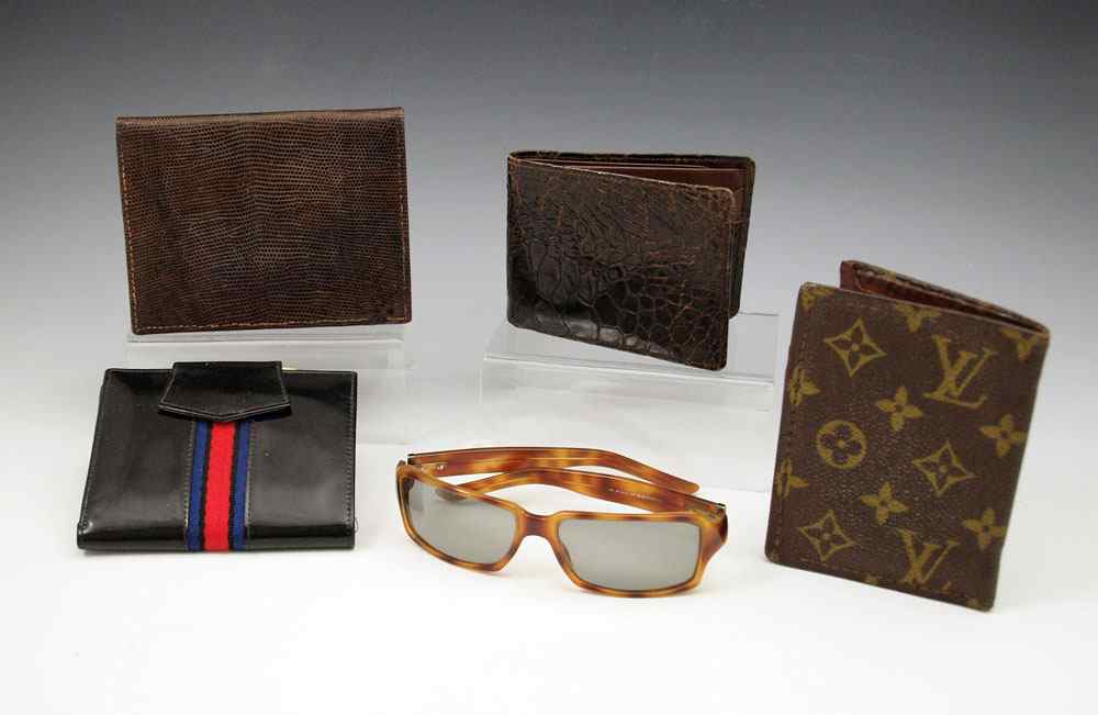 Appraisal: VINTAGE GUCCI SUNGLASSES WALLETS To include Gucci faux tortoise shell