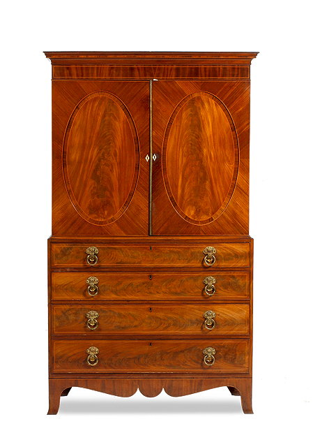 Appraisal: A GEORGE III MAHOGANY LINEN PRESS decorated with boxwood stringing