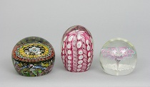 Appraisal: Three Art Glass Paperweights Including Murano Millefiori glass paperweight made