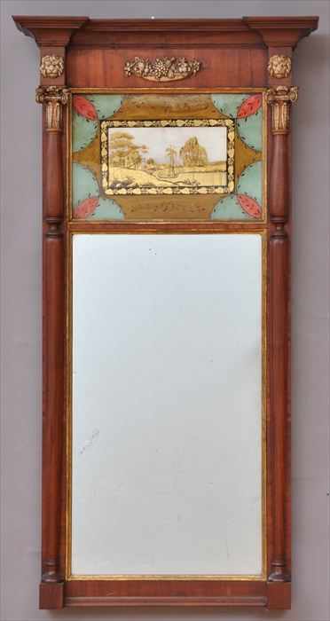 Appraisal: LATE FEDERAL MAHOGANY PIER MIRROR WITH EGLOMISE PANEL The panel