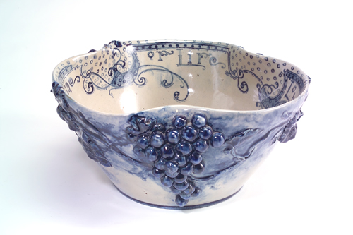 Appraisal: SUSAN FRACKELTON Exceptional and large salt-glaze stoneware punch bowl with