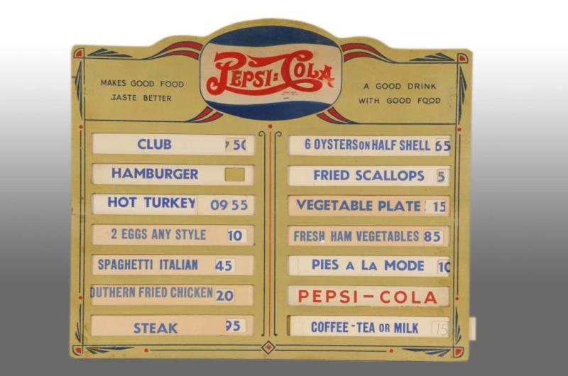 Appraisal: Wooden Pepsi-Cola Menu Board Description Includes original menu strips with