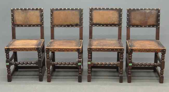 Appraisal: Set of leather upholstered Continental chairs '' Seat Ht '