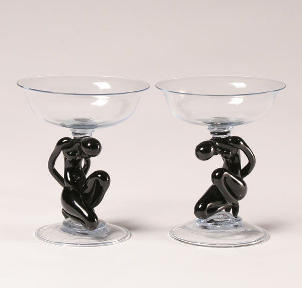 Appraisal: Pr Flavio Poli IVAM s Black Nude Figural Glass Stems