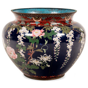 Appraisal: A Large Cloisonn Jardini re and Stand th Century Height