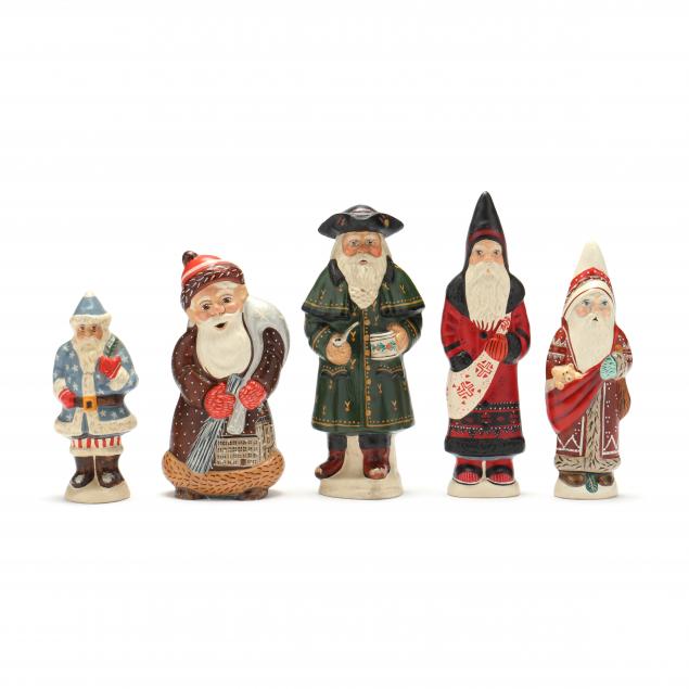 Appraisal: FIVE VAILLANCOURT STANDING SANTA FIGURES Each numbered and dated in